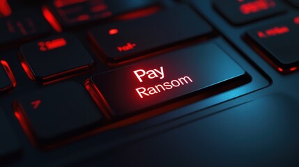keyboard with a "Pay Ransom" button illuminated in red, symbolizing a malware attack.