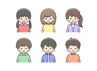 男女6人の子どもたちのアイコンセット