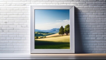 Minimalistic Landscape in a White Painted Brick Wall Frame at Dusk A Serene Symphony of Textures and Shadows