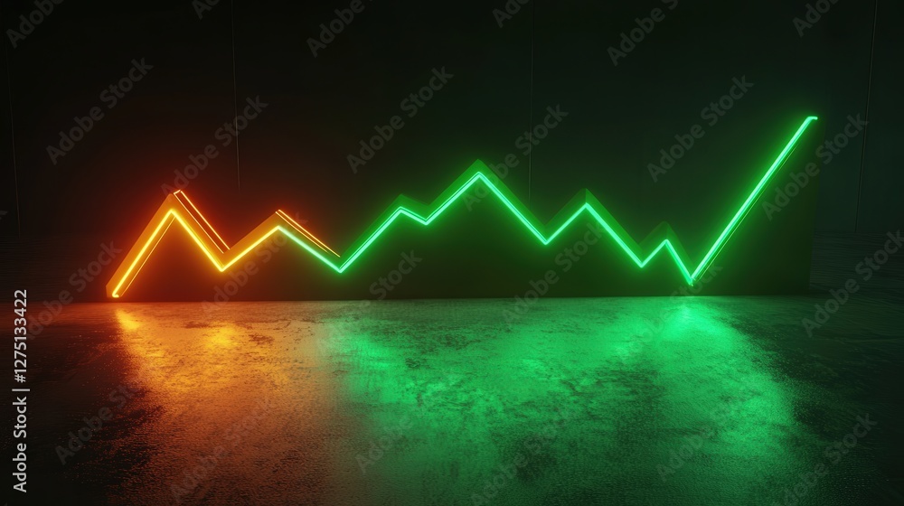 Poster green line graph pointing up to the right, signifying the rapid growth and high value of bitcoin in 