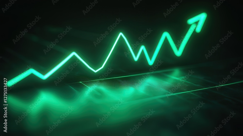 Poster green line graph pointing up to the right, signifying the rapid growth and high value of bitcoin in 