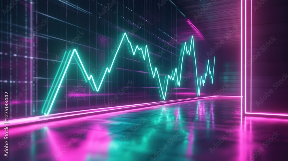 Poster green line graph pointing up to the right, signifying the rapid growth and high value of bitcoin in 
