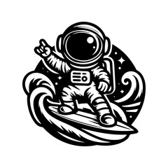 astronaut surfing logo design