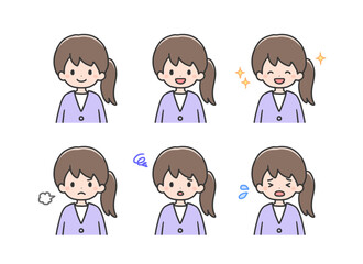 いろいろな表情の女の子のアイコンセット