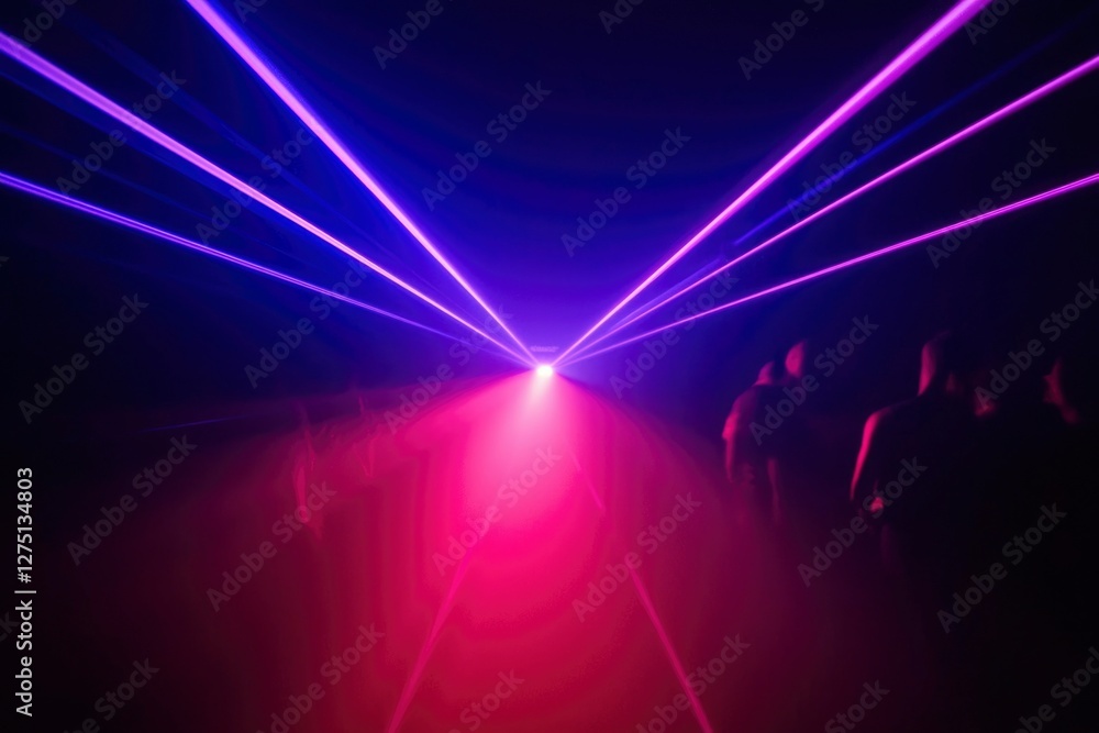 Poster laser beams light show with crowd in background for concert or display concept