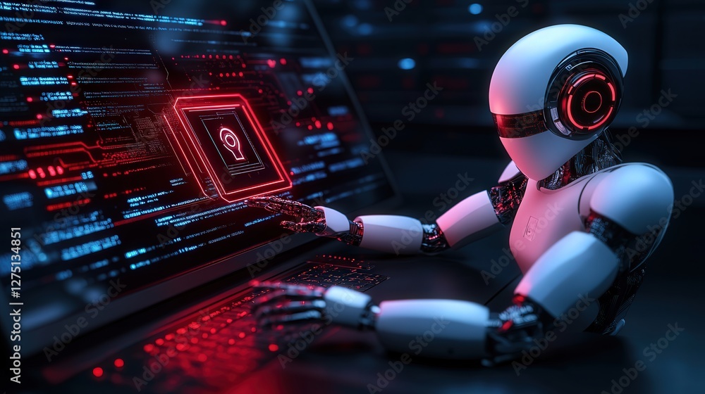 Poster ai cybersecurity system actively detecting and neutralizing a ransomware malware attack in real time