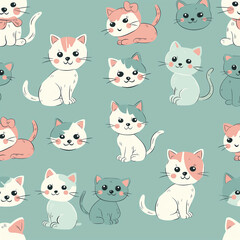 Seamless pattern with adorable kittens in soft pastel tones