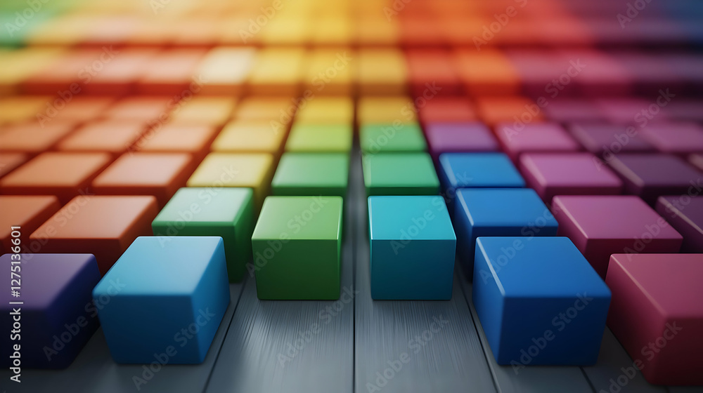 Poster Colorful blocks arranged in a vibrant pattern, creating a visually appealing abstract design ideal for creative projects.