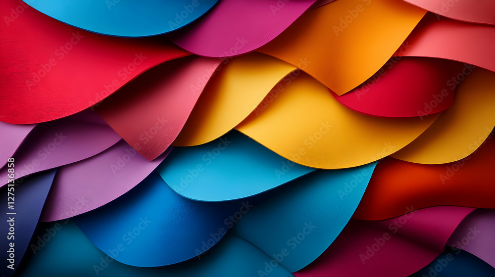 Poster colorful paper waves create a vibrant abstract background, perfect for creative projects and design 