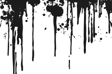 Abstract Dripping Paint: Black Ink Splashes & Stains on Dark Background, Creating Artistic Texture