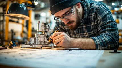 Craftsman meticulously detailing architectural model design