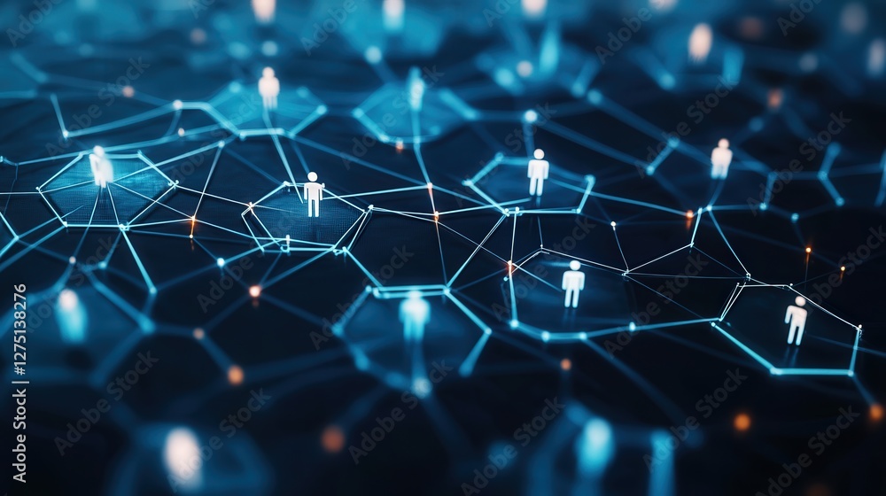 Poster human connection nodes, visualizing the intricate web of relationships formed through social network