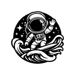 astronaut surfing logo design