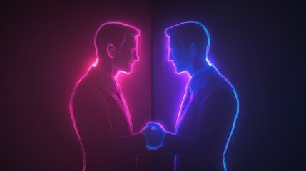 businessman shaking hands with his reflection in the mirror, highlighting the professionalism and success of business deals.