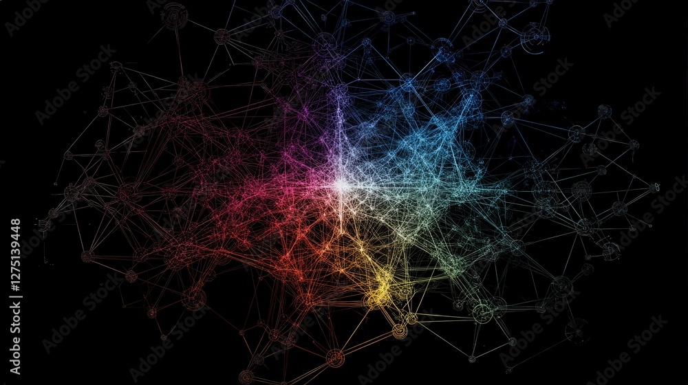 Poster geometric hexagonal diagram illustrating social connectivity, with lines and nodes representing huma