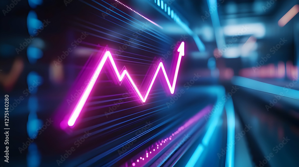 Poster futuristic graph with glowing lines representing growth and data trends in a digital environment.