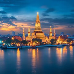 Naklejka premium Wat Arun Temple Illuminated at Night