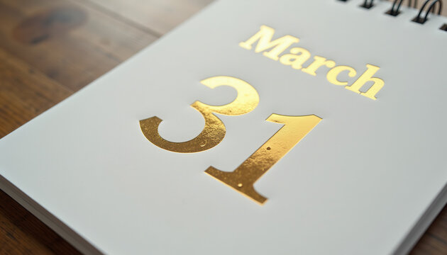 Elegant Gold March 31 Calendar Date