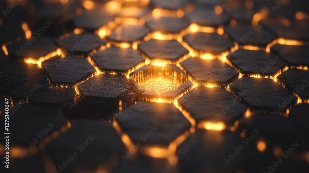 Poster hexagonal grid representing interconnected human relationships, symbolizing a network of people with