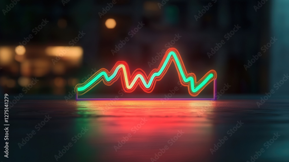 Poster neon bitcoin value indicator with a green line graph trending upwards, symbolizing the rise in crypt