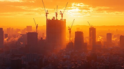 Fototapeta premium A panoramic cityscape with a skyscraper under