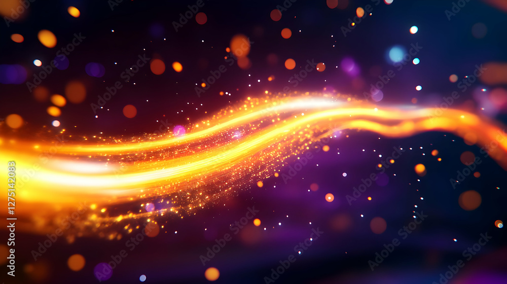 Poster vibrant abstract background with glowing light trails and colorful bokeh effects, perfect for creati