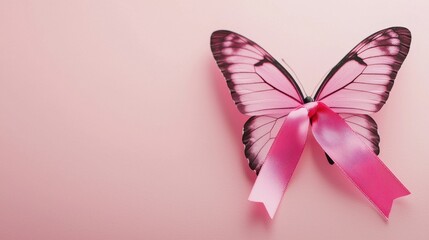 World Cancer Day concept. Butterfly with Ribbon Shaped Wings Symbolizing Transformation and Hope