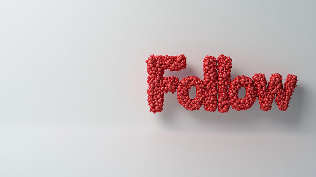 Captivating Red 'Follow' Text: A vibrant and dynamic depiction of the word 'Follow' artfully crafted in a striking red hue against a clean backdrop, beckoning viewers with a call to engage.