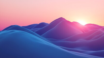 Blue and Pink Mountains Sunset Landscape