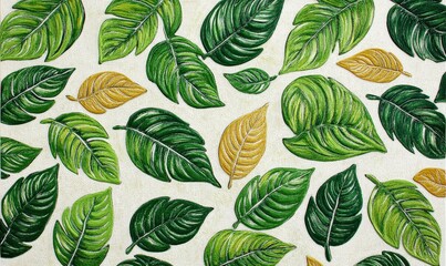 Fototapeta premium Green and gold leaf pattern background, nature texture