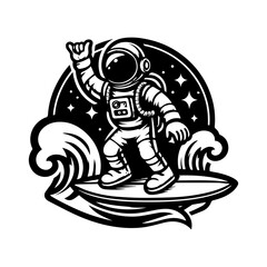 astronaut surfing logo design
