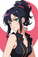 Beautiful and sexy anime girl with ponytail