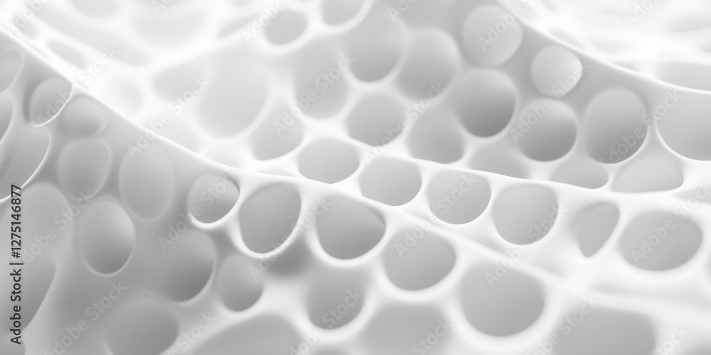 Poster Abstract white textured surface with circular patterns, minimalistic design