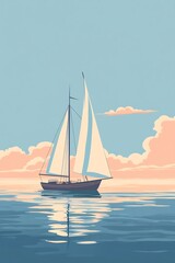 Fototapeta premium flat ship sailing on sea in soft style
