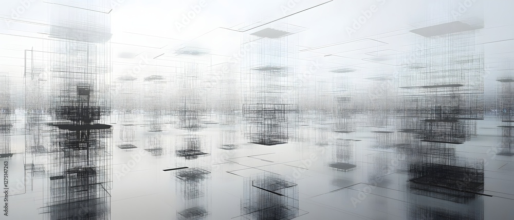 Poster a modern and abstract architectural scene featuring blurred structures