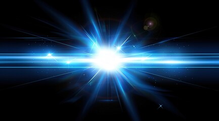 Obraz premium Blue light burst in dark. Explosion effect for graphic design & technology concept