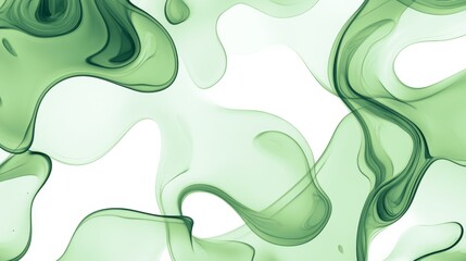 Fluid organic amoeba shapes in vibrant sage green with delicate black outline strokes, featuring irregular flowing edges and gentle curves, multiple overlapping translucent blob forms with varying
