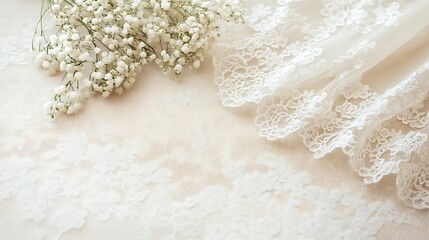 White Baby Breath Flowers and Delicate Lace Fabric