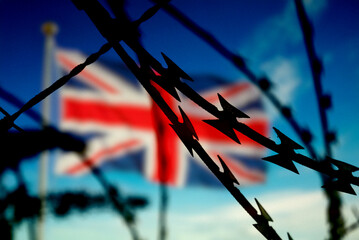 British flag and barbed wire as a symbol of closed borders	