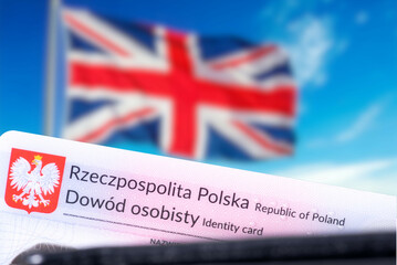 Flag at the border with Great Britain and a Polish identity card	