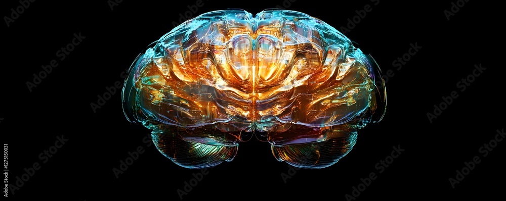 Poster a vibrant and intricate digital illustration of a human brain showcasing colorful neural pathways an