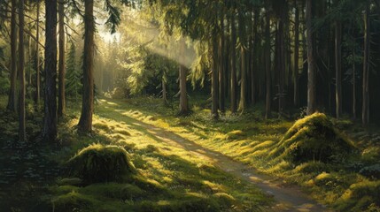 Obraz premium sunlit forest path