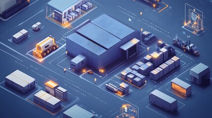 Fototapeta premium An aerial view of a modern warehouse and logistics facility, showcasing efficient design and advanced technology.