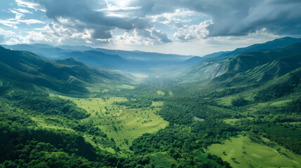 Naklejka premium Aerial View of Lush Green Valleys