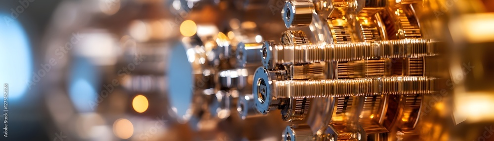Poster close-up view of a highly intricate and modern quantum computer component showcasing advanced engine