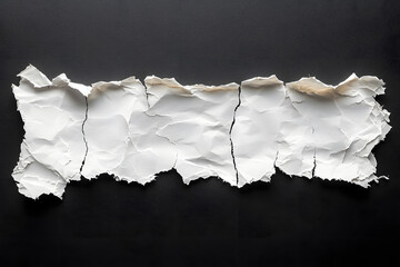 Torn White Paper on Black Background, Abstract Texture, Crinkled