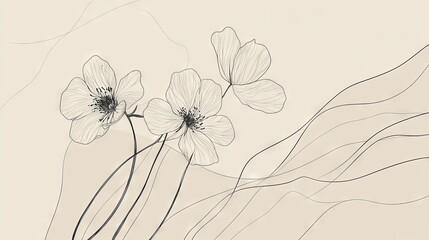 Modern botanical wall art, abstract floral elements, minimalist line drawing style, sophisticated wildflower composition, elegant botanical patterns, clean flowing design, gentle curves and stems,