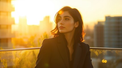 Fototapeta premium woman in black blazer at sunset