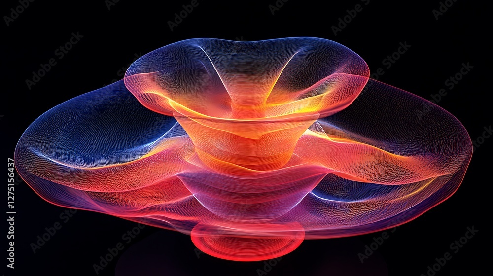 Poster a captivating abstract design featuring vibrant, flowing shapes illuminated with a blend of red and 