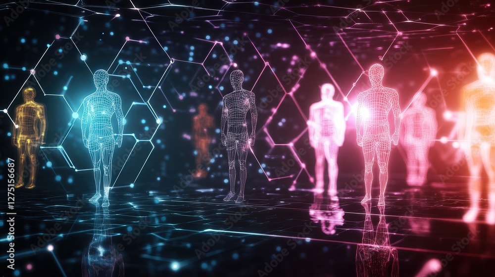 Poster diagram with interconnected nodes and human figures, emphasizing the growth and development of socia